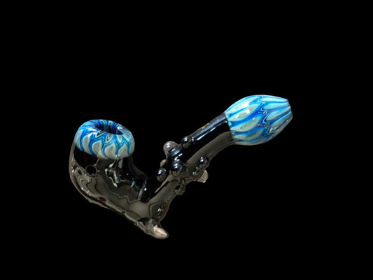 Black Sherlock Hand Pipe - Blue Fumed Accents